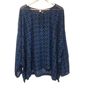 Old Navy Top Womens XXL Blue Black Sheer Boho Lightweight Pullover Blouse Office